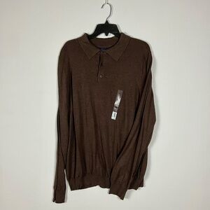 NWT Croft & Barrow Men's Long Sleeve Polo in Olive Brown - Size XL